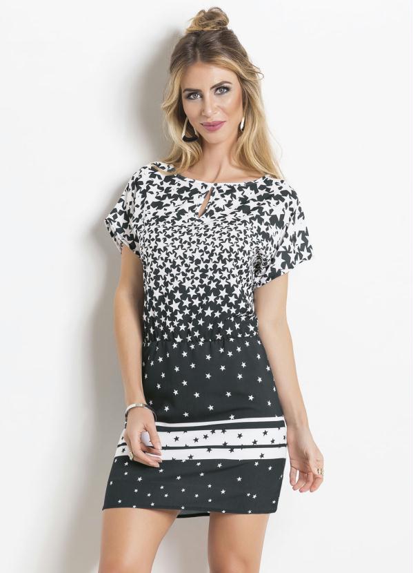 vestido curto preto e branco