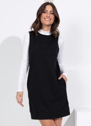 Vestido Curto (Preto) em Moletinho com Bordado