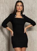 Vestido Curto Preto em Tecido de Alfaiataria