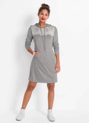 Vestido de Moletinho com Capuz e Bolso (Mescla)