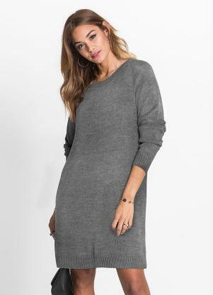 Vestido de Tric� Decote Canoa (Cinza Mescla)
