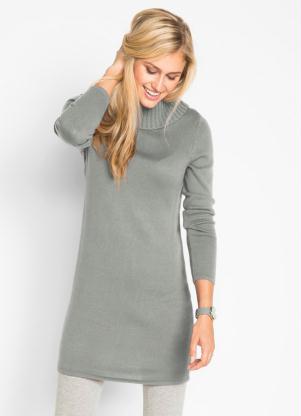 Vestido de Tric� Gola Alta (Cinza)