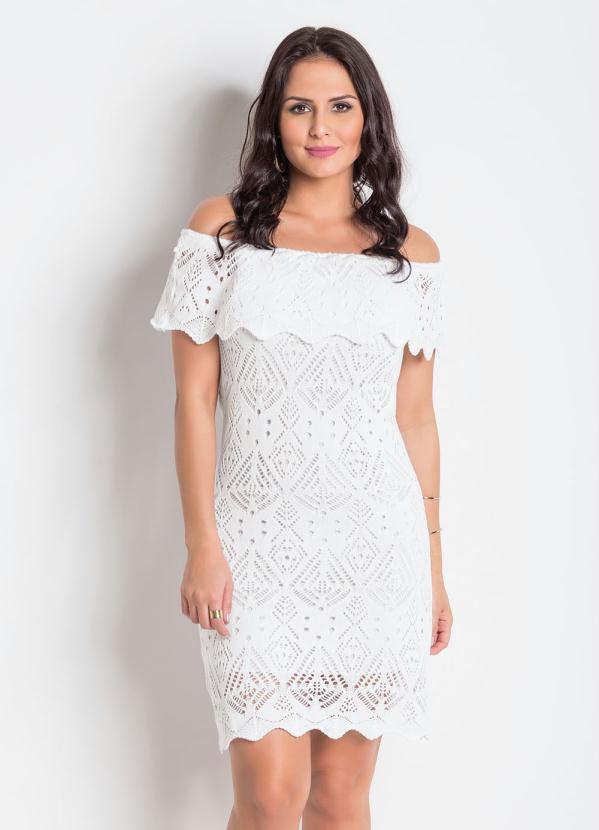 Vestido Decote Ombro a Ombro em Tricot Branco - Multimarcas