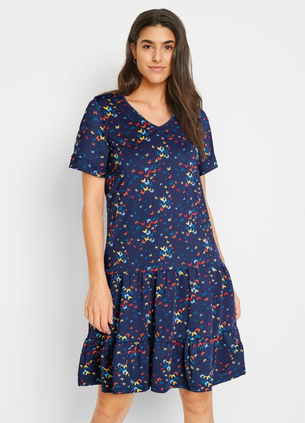 Vestido Decote V (Azul Marinho)