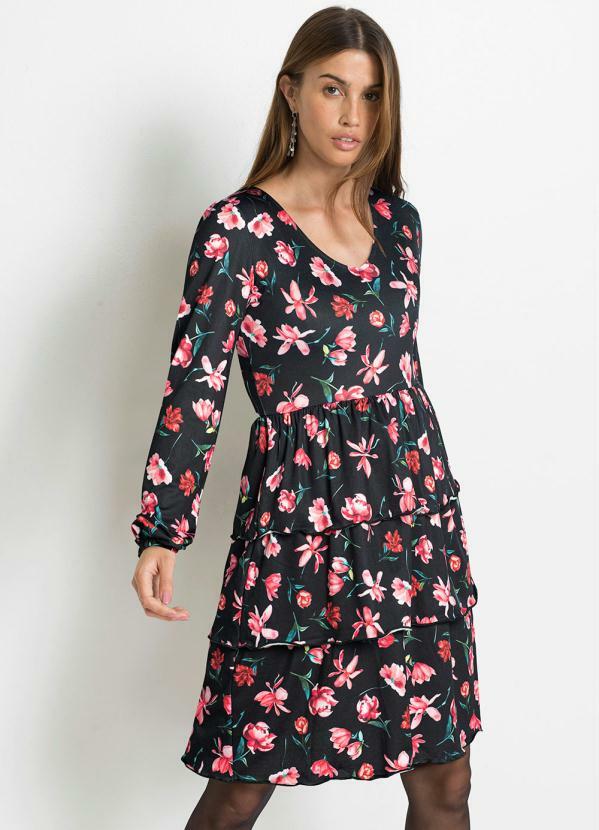 Vestido Decote V em Camadas (Floral Dark) Vestido Decote V em Camadas (Floral Dark)