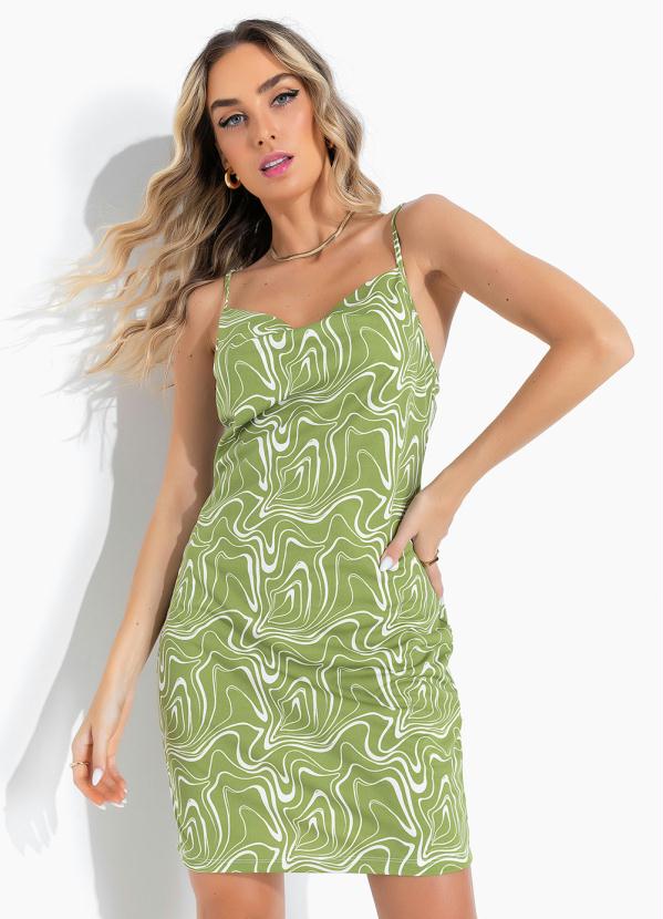 Vestido (Efeito L�quido Verde) com Decote Degag�