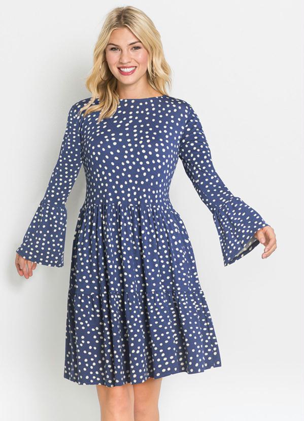 Vestido em Camadas Mangas Longas (Po� Azul)