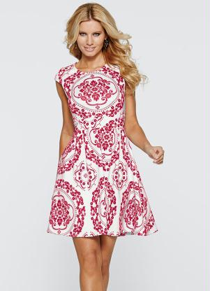 Vestido em Look Scuba (Branco/Vermelho)