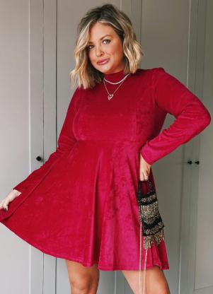 Vestido em Plush (Bord�) com Amarra��o