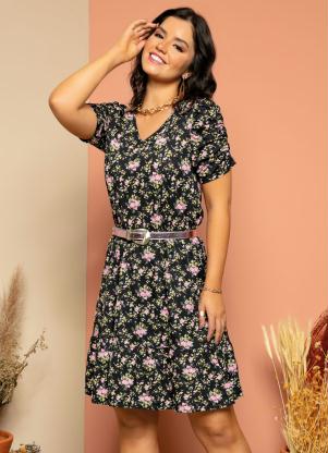 Vestido (Estampado) com Babado na Barra Vestido (Estampado) com Babado na Barra