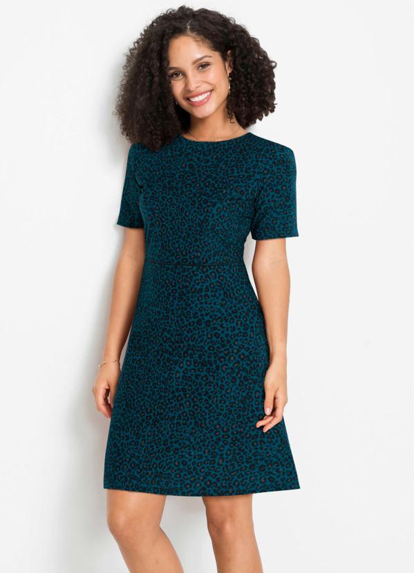 Vestido Evasê Animal Print (Onça Verde) Vestido Evasê Animal Print (Onça Verde)