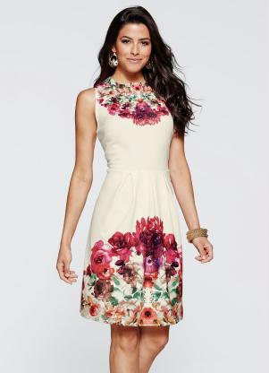 Vestido Evas� Estampado (Floral Off White)