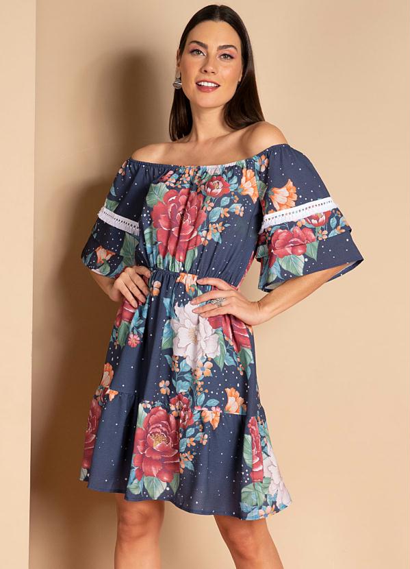vestido floral ombro a ombro