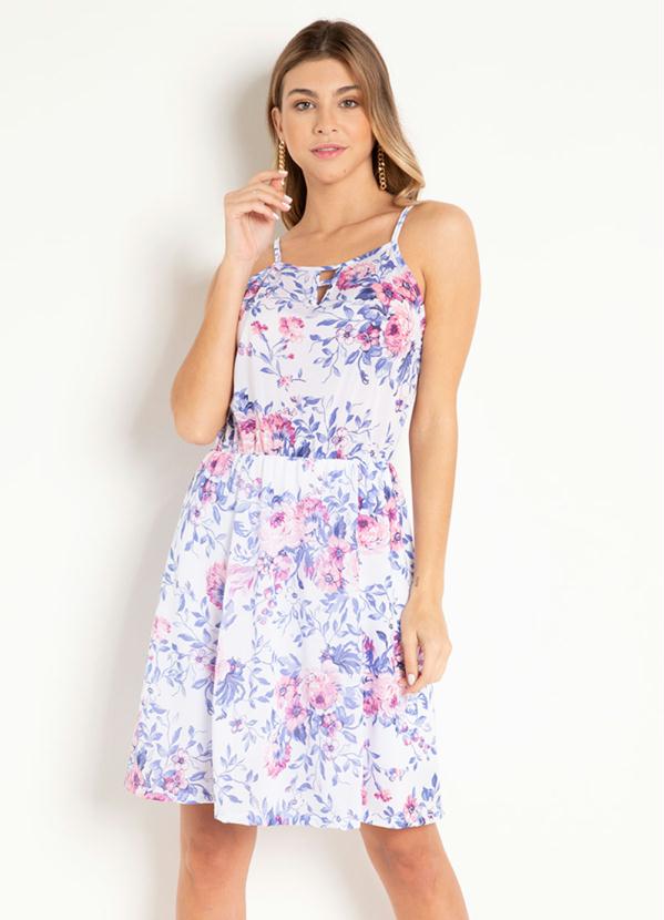 Vestido (Floral Branco) com Abertura no Decote