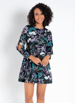 Vestido (Floral) com Fenda nas Mangas