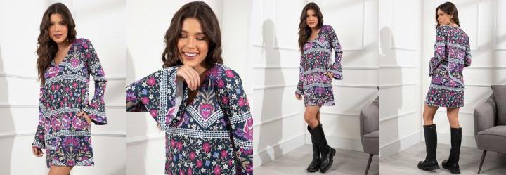 Vestido Floral Marinho com Bolsos Funcionais