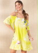Vestido Floral Neon em Viscose Plana Digital