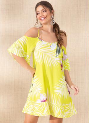 Vestido (Floral Neon) em Viscose Plana Digital