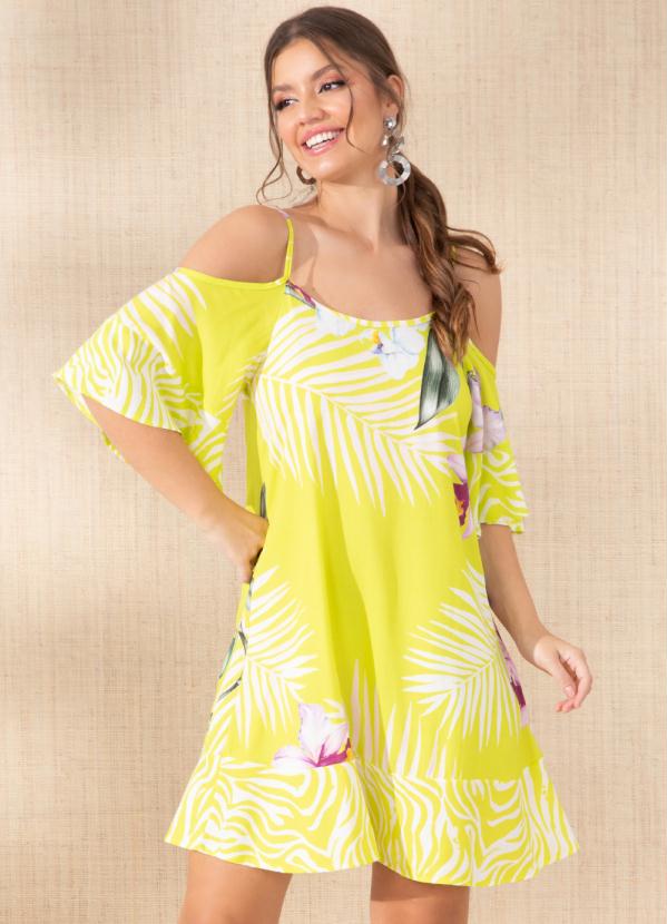 Vestido (Floral Neon) em Viscose Plana Digital