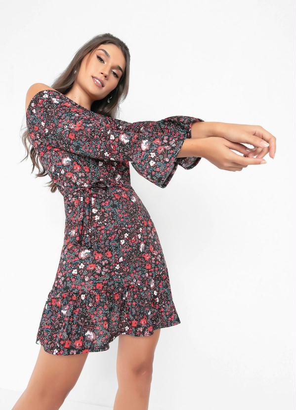 Vestido (Floral Preta) com Babado