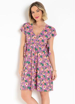 Vestido (Floral Roxo) com Decote V Profundo Vestido (Floral Roxo) com Decote V Profundo