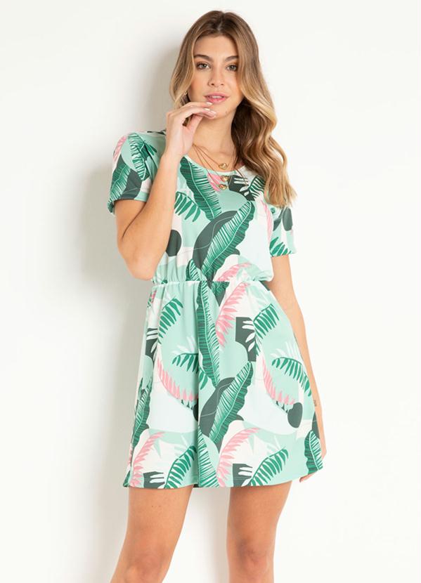 Vestido (Floral Verde) com Amarra��o Decote Costas