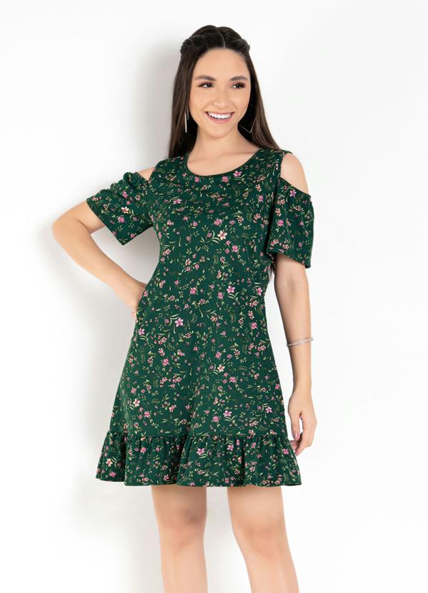 Vestido (Floral Verde) com Ombros Vazados