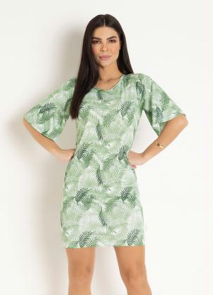 Vestido (Folhas Verde) com Manga 3/4