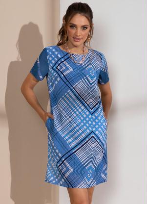 Vestido (Geom�trico Azul) com Bolsos