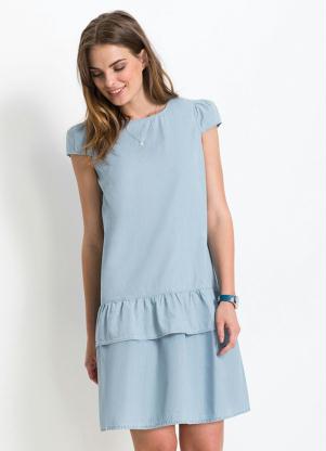 Vestido Jeans com Babados na Barra (Azul Claro)