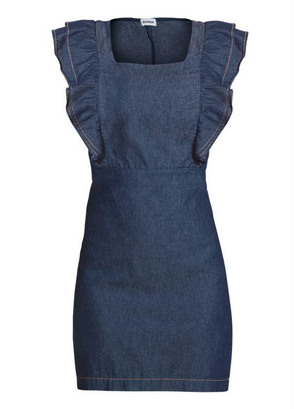 vestido jeans justo com babado