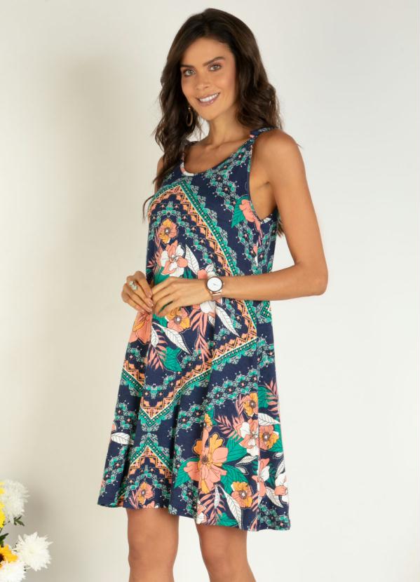 Vestido (Lenço Marinho) com Nós na Alça Vestido (Lenço Marinho) com Nós na Alça