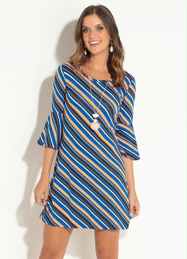 Vestido (Listrado) com Mangas 7/8 Vestido (Listrado) com Mangas 7/8