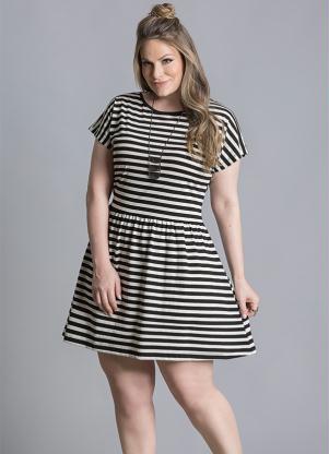 Vestido (Listrado Preto e Branco) Plus Size