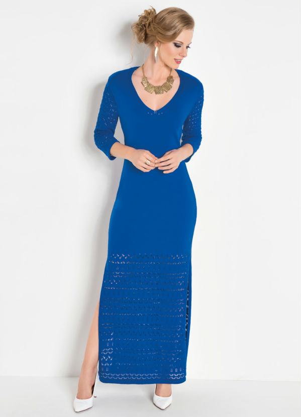 Vestido Longo (Azul Bic) com Manga 7/8 Vestido Longo (Azul Bic) com Manga 7/8