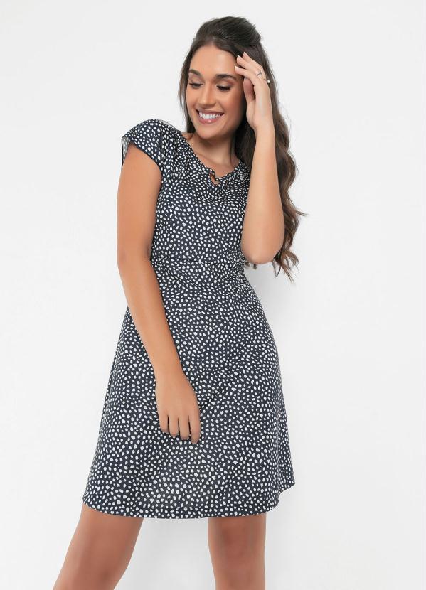 Vestido (Manchas Marinho) com Gota no Decote