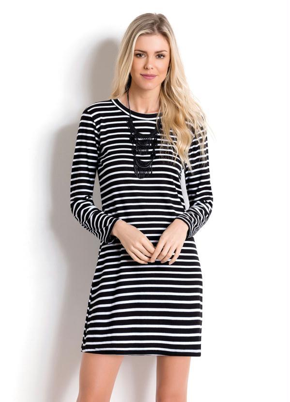 vestido listrado manga longa