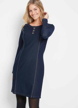 Vestido Mangas Longas e Bot�es Decorativos (Azul)