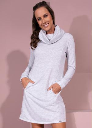 Vestido (Mescla) com Gola Ampla e Bolsos