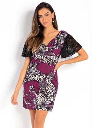 Vestido (Mix de Estampas) com Transpasse no Decote