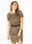 Vestido On�a Ombro a Ombro com Manga Bufante