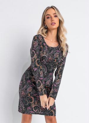 Vestido (Paisley Color) Manga Longa