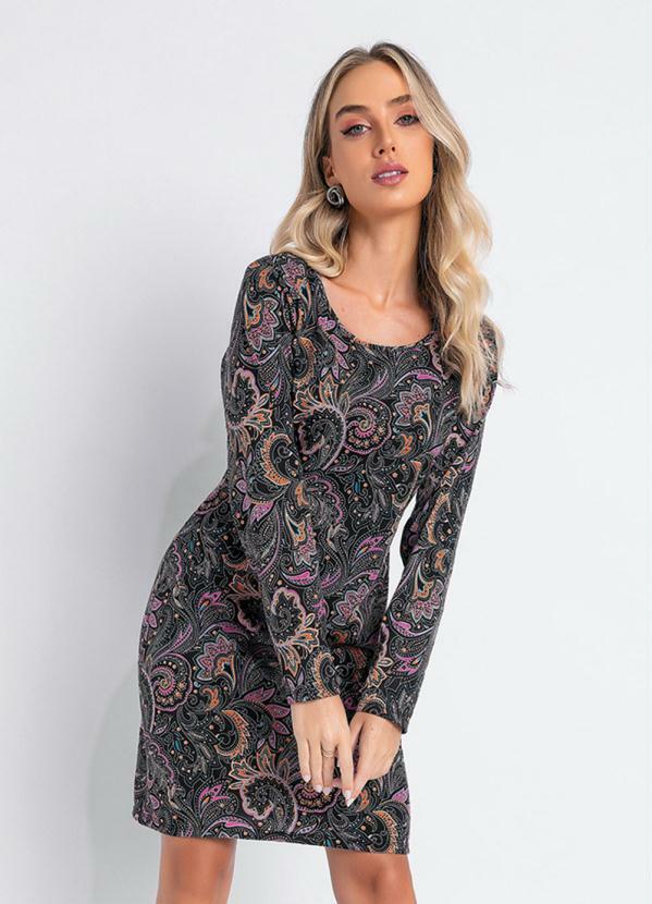 Vestido (Paisley Color) Manga Longa