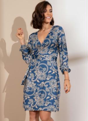 Vestido (Paisley Dourado) Transpassado