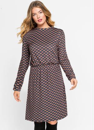 Vestido Paisley Mangas Longas (Azul Marinho)