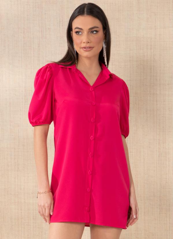 Vestido (Pink) com Bot�es e Faixa