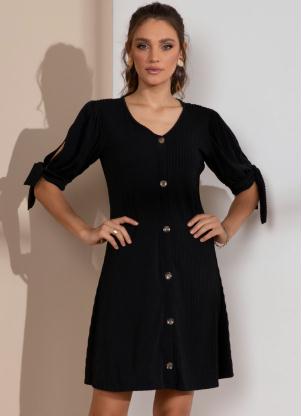 Vestido (Preto) com Amarra��o nas Mangas