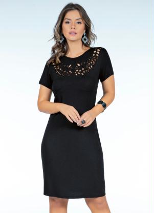 Vestido (Preto) com Detalhes Vazados no Decote