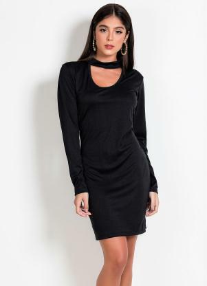 Vestido (Preto) com Gola Alta e Gota Vestido (Preto) com Gola Alta e Gota