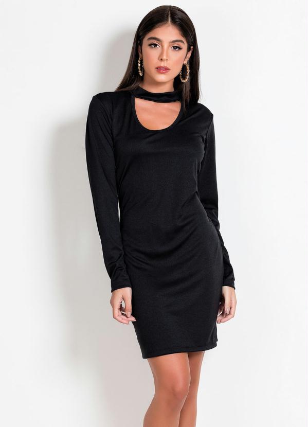 Vestido (Preto) com Gola Alta e Gota Vestido (Preto) com Gola Alta e Gota